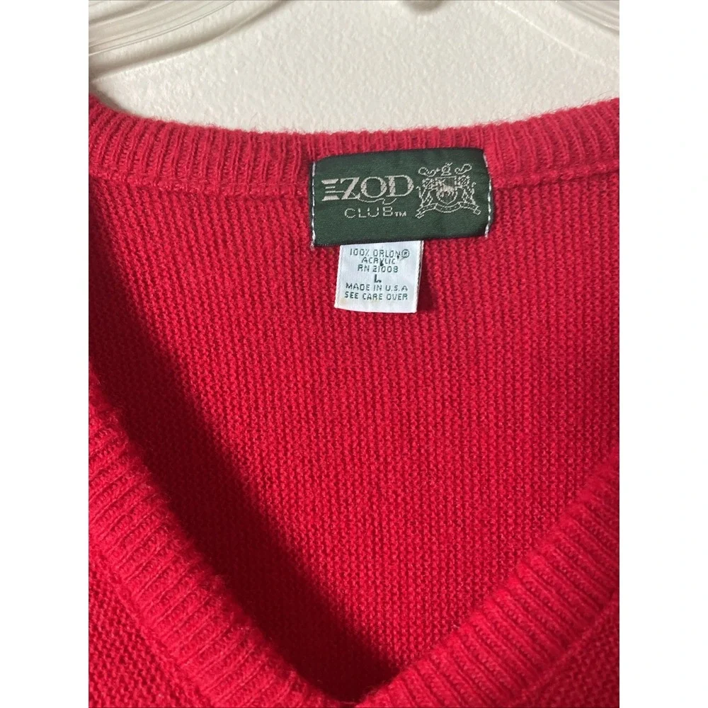 Vintage IZOD Mens Red V Neck Long Sleeve Pullover Sweater Large USA Made Acrylic
